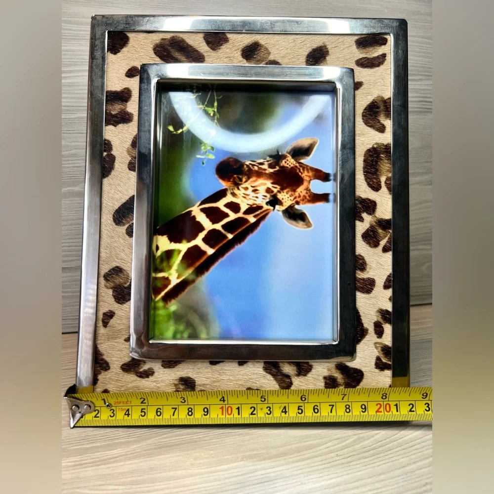 Z Gallerie Leopard Print Calf Hair Picture Frame 5x7 Silver Chrome